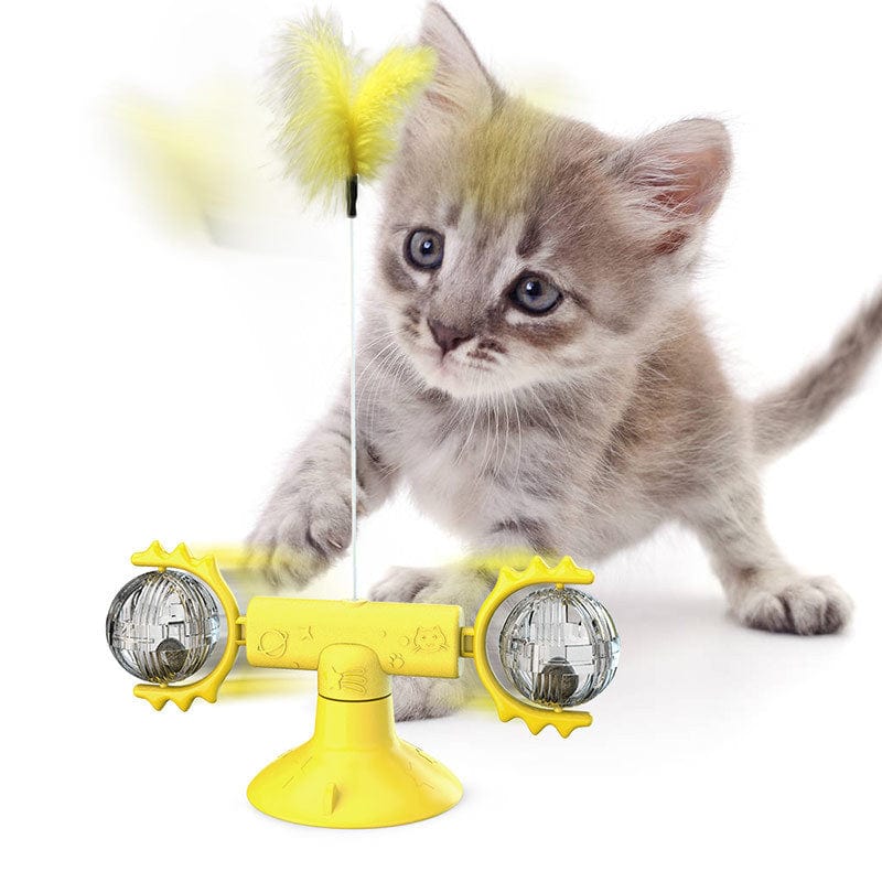 Cat Rotating Windmill Multi-Function Toys Itch Scratching Device Teeth Shining Toy pet Vismera Yellow Turntable