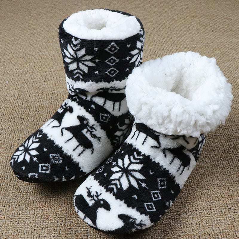 Christmas Elk Floor Shoes Indoor Socks Shoes Warm Plush House Slippers shoes fashion novaa Black 25cm 36to38