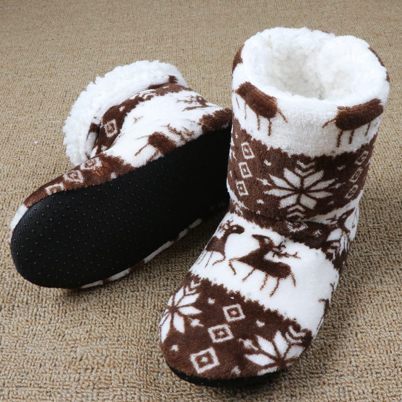Christmas Elk Floor Shoes Indoor Socks Shoes Warm Plush House Slippers shoes fashion novaa Coffee 25cm 36to38