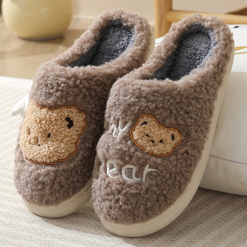 Bear Slippers Winter Warm House Shoes For Women Couple shoes fashion novaa Coffee 40to41