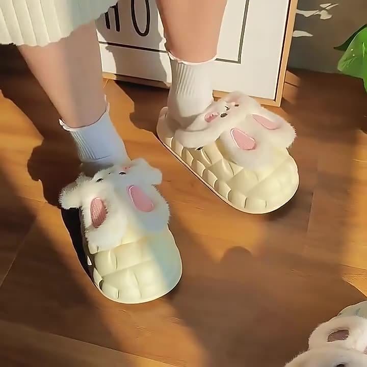 Cute Rabbit Shoes Winter Fuzzy Slippers Women Detachable Washable House Shoes shoes fashion novaa