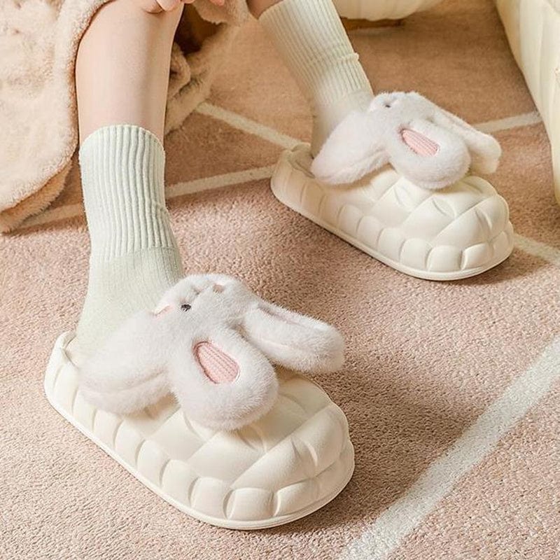 Cute Rabbit Shoes Winter Fuzzy Slippers Women Detachable Washable House Shoes shoes fashion novaa