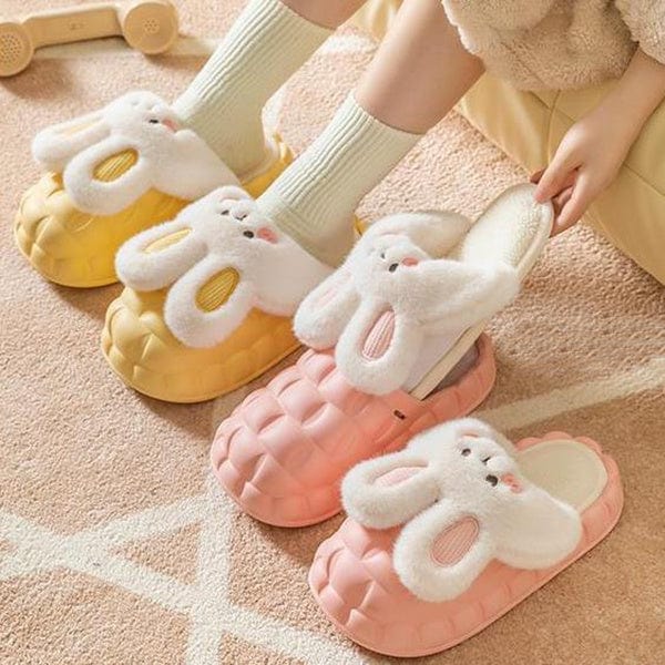 Cute Rabbit Shoes Winter Fuzzy Slippers Women Detachable Washable House Shoes shoes fashion novaa