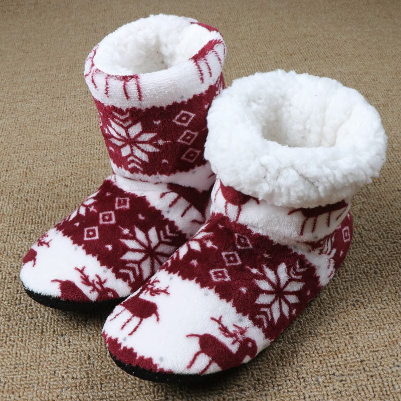 Christmas Elk Floor Shoes Indoor Socks Shoes Warm Plush House Slippers shoes fashion novaa Dark red 25cm 36to38