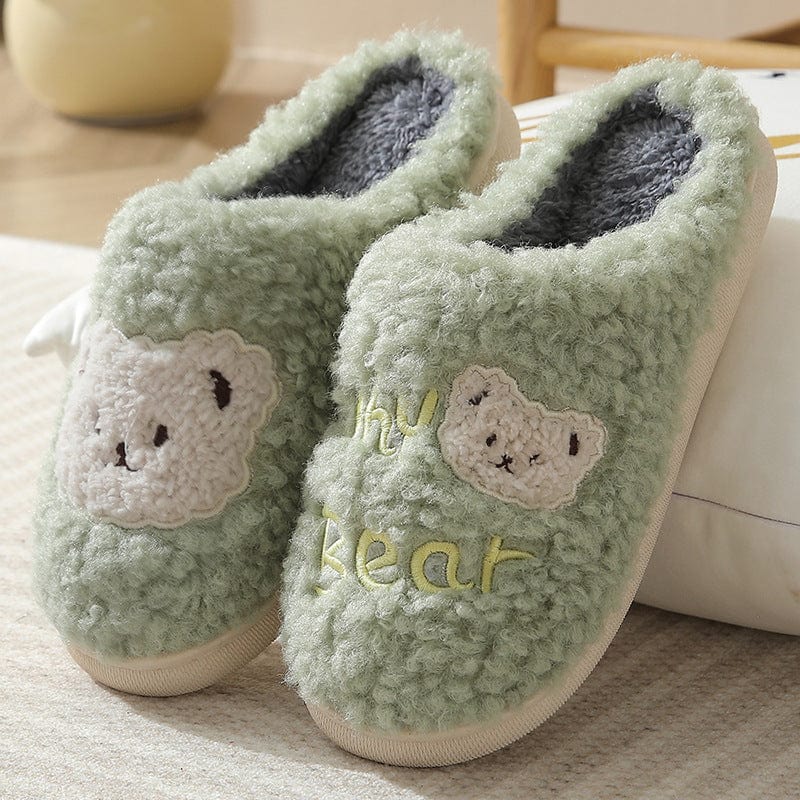 Bear Slippers Winter Warm House Shoes For Women Couple shoes fashion novaa Grenn 36to37