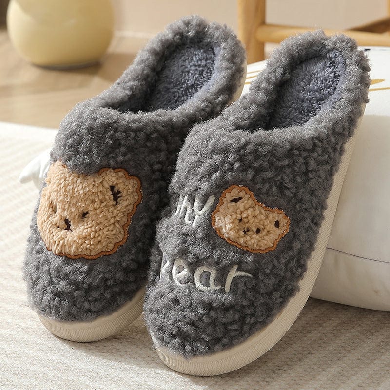 Bear Slippers Winter Warm House Shoes For Women Couple shoes fashion novaa Grey 40to41
