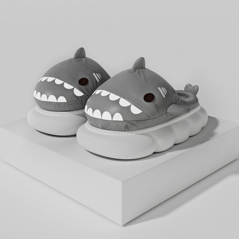 Shark Indoor And Outdoor Non-slip Thick Bottom Cotton Slippers For Women shoes fashion novaa Grey black 36to37