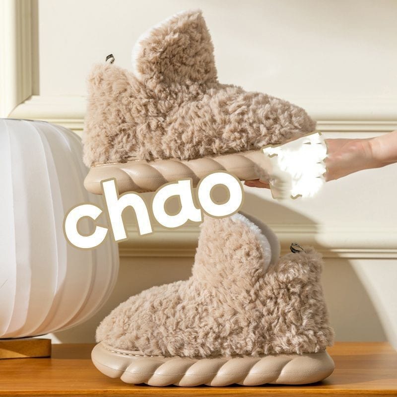 Winter Package Heeled Waterproof Home Indoor And Outdoor Wear Cute High Helper Cotton Slippers shoes fashion novaa Khaki 36or37