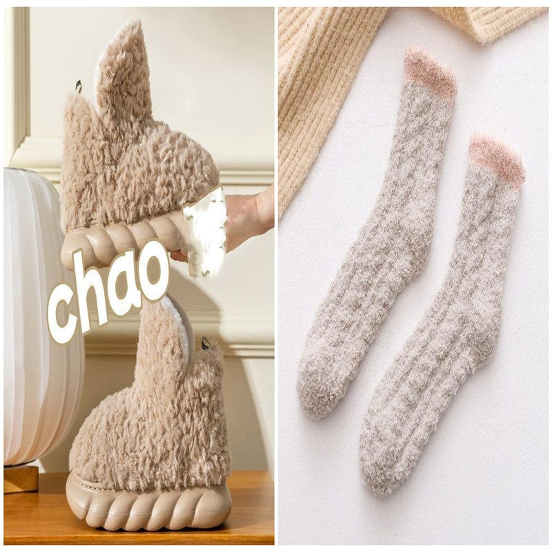 Winter Package Heeled Waterproof Home Indoor And Outdoor Wear Cute High Helper Cotton Slippers shoes fashion novaa Khaki set 36or37