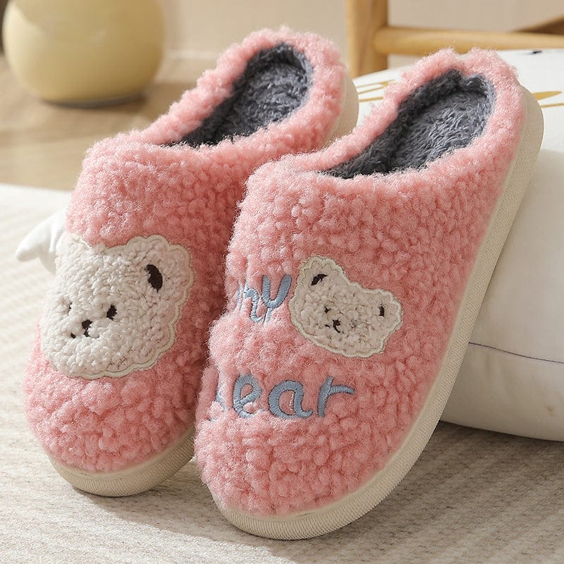 Bear Slippers Winter Warm House Shoes For Women Couple shoes fashion novaa Pink 36to37