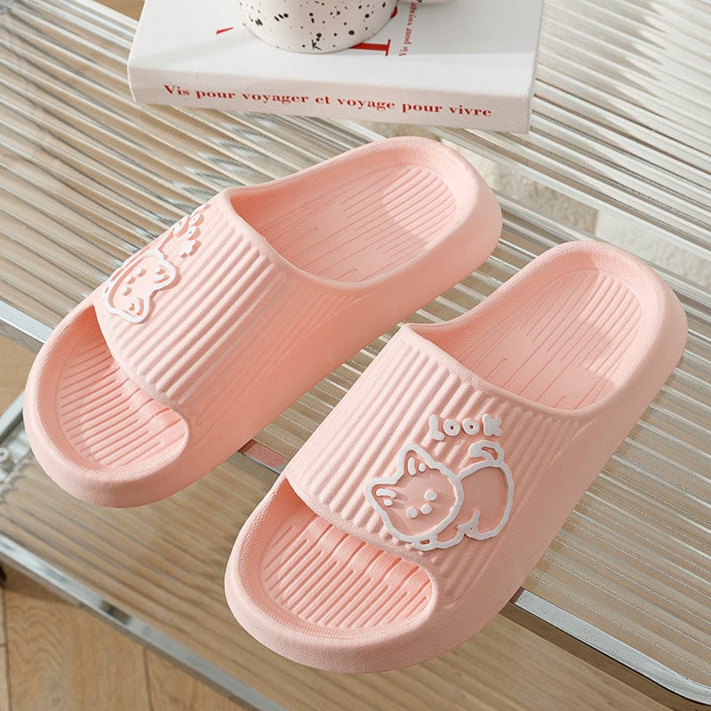 Cute Cat Slippers Summer Women Home Shoes Bath Thick Platform Non-Slip Slides Indoor Outdoor shoes fashion novaa Pink 36to37