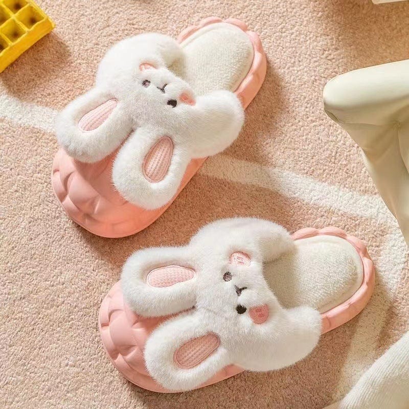 Cute Rabbit Shoes Winter Fuzzy Slippers Women Detachable Washable House Shoes shoes fashion novaa Pink 36to37