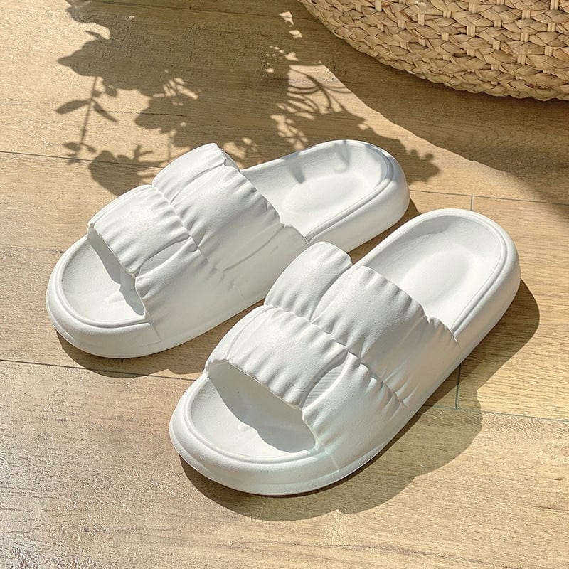 Women Home Shoes Bathroom Slippers Soft Sole Slides Summer Beach Shoes shoes fashion novaa Pure white 36and37