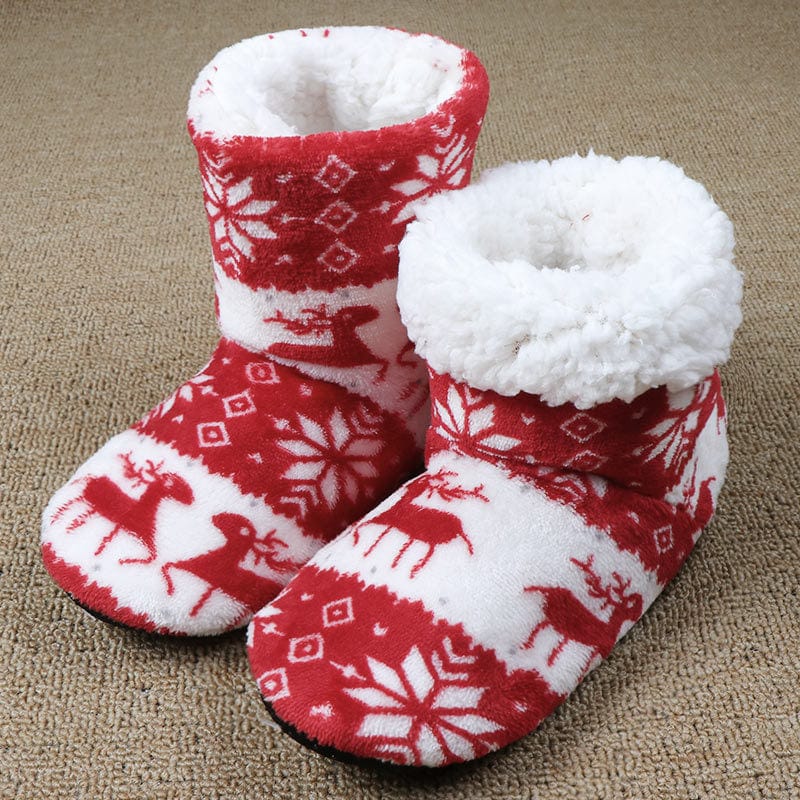 Christmas Elk Floor Shoes Indoor Socks Shoes Warm Plush House Slippers shoes fashion novaa Red 25cm 36to38