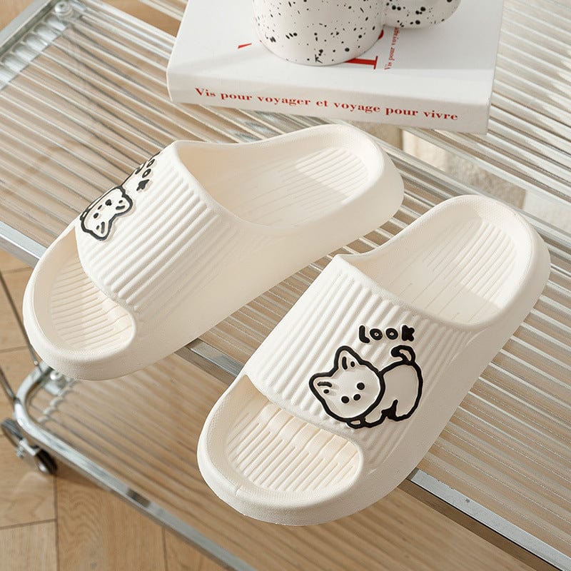 Cute Cat Slippers Summer Women Home Shoes Bath Thick Platform Non-Slip Slides Indoor Outdoor shoes fashion novaa White 36to37