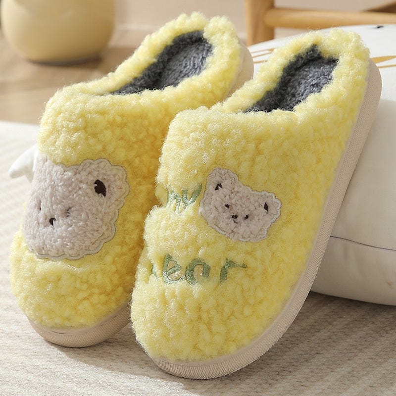 Bear Slippers Winter Warm House Shoes For Women Couple shoes fashion novaa Yellow 36to37