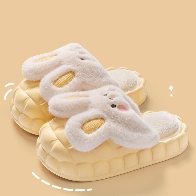 Cute Rabbit Shoes Winter Fuzzy Slippers Women Detachable Washable House Shoes shoes fashion novaa Yellow 36to37
