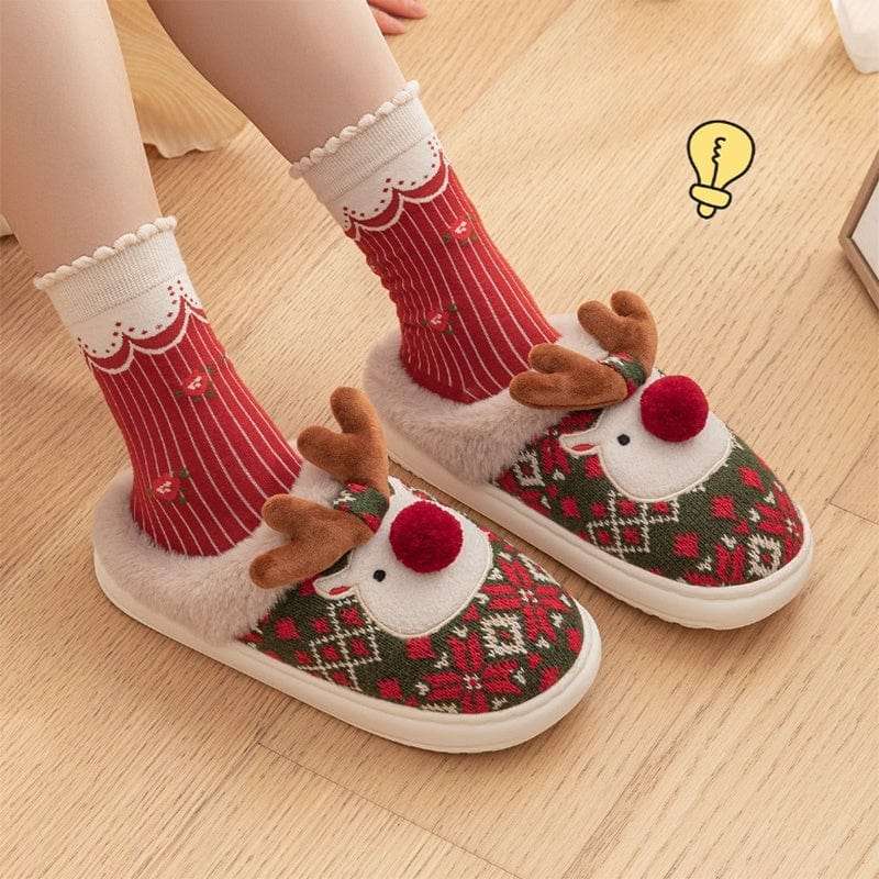 Cute Christmas Elk Plush Slippers Winter Ins Fashion Non-slip Floor Bedroom Home Slippers For Women Fuzzy House Shoes Trending Products fashion novaa