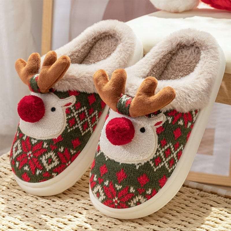 Cute Christmas Elk Plush Slippers Winter Ins Fashion Non-slip Floor Bedroom Home Slippers For Women Fuzzy House Shoes Trending Products fashion novaa
