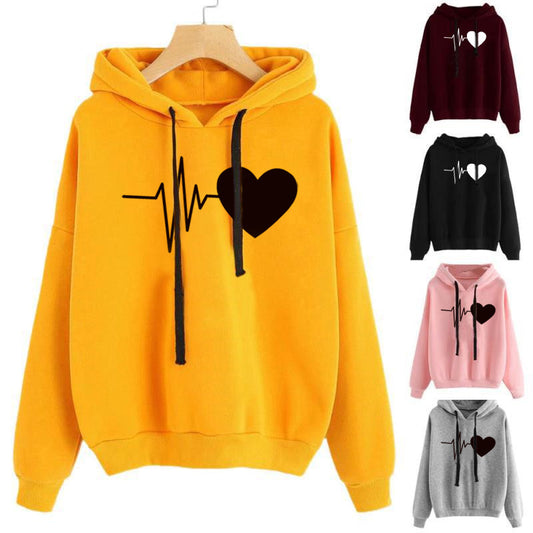 Heart Print Streetwear Hoodies Women Sweatshirt Spring Autumn Long Sleeve Hoodie Clothes Trench Coat fashion novaa