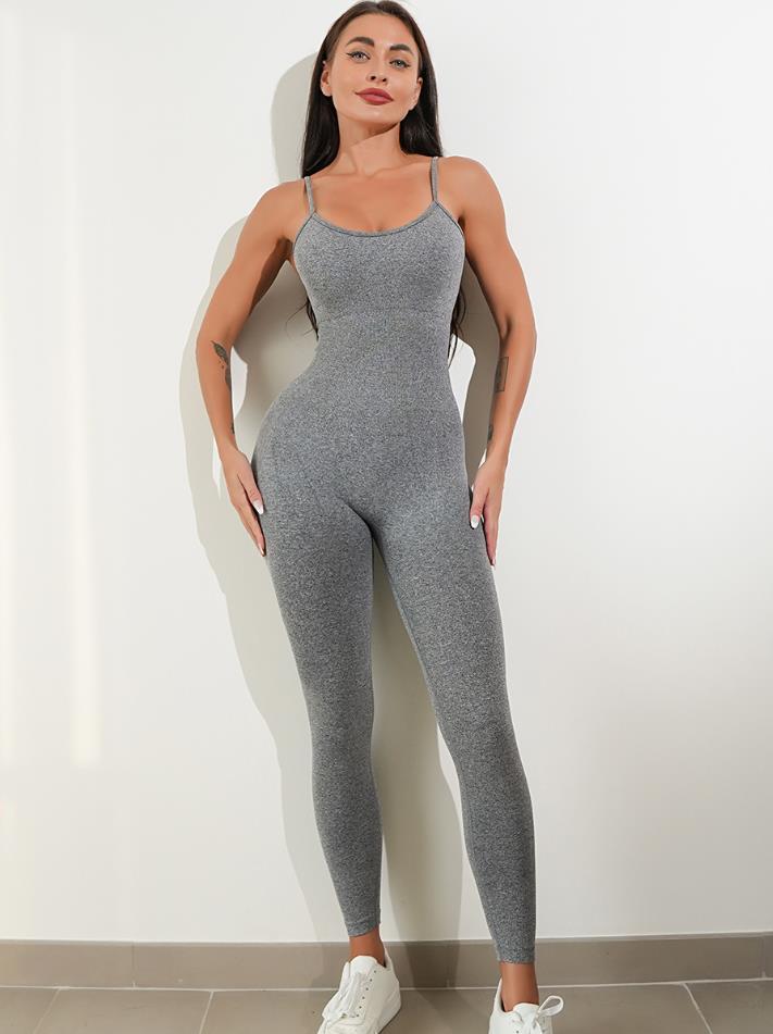 Womens Sexy Unitard One Piece Jumpsuit Spaghetti Strap Tummy Control Rompers Sleeveless Bodysuits Outfits Yoga Pants fashion novaa Grey L