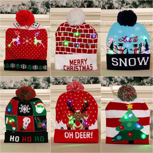 LED Christmas Hat Sweater Knitted Beanie Christmas Light Up Knitted Hat Christmas Gift Kids Xmas New Year Decorations Trending Products fashion novaa