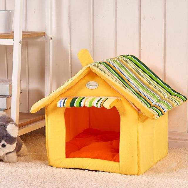 New Fashion Striped Removable Cover Mat Dog House Dog Beds For Small Medium Dogs Pet Products House Pet Beds for Cat Pet peteezee Yellow L