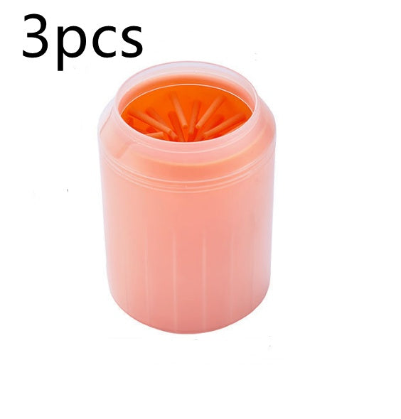 Pet Paw Cleaner Cleaning Kit Cup Soft Brush Can Pet peteezee L 3PCS orange