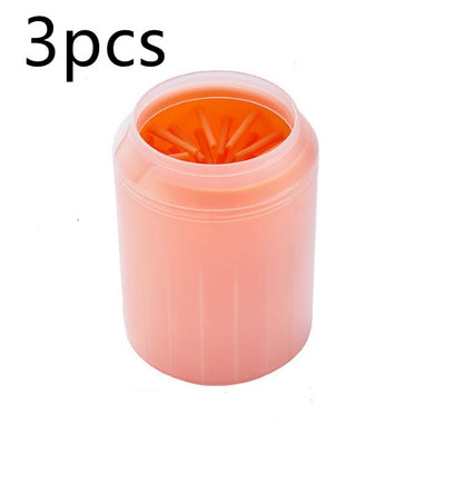 Pet Paw Cleaner Cleaning Kit Cup Soft Brush Can Pet peteezee L 3PCS orange
