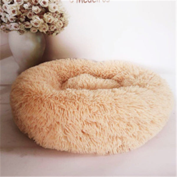 Round Long Hairy Autumn And Winter Nest Pad Cat Mattress Pet peteezee Apricot 100cm