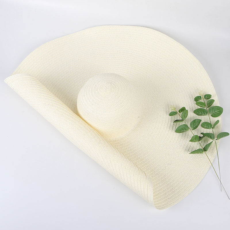 25CM Wide Brim Oversized Beach Hats For Women Large Straw Hat UV Protection Beach Hats VISMERA White