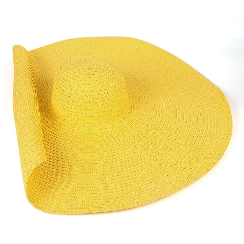 25CM Wide Brim Oversized Beach Hats For Women Large Straw Hat UV Protection Beach Hats VISMERA Yellow