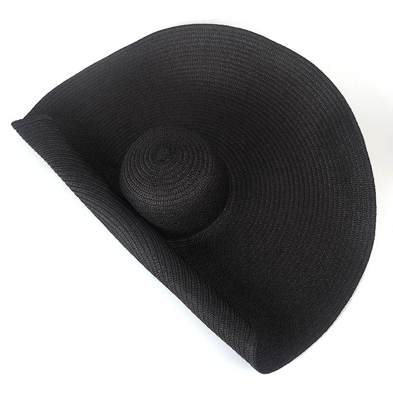 25CM Wide Brim Oversized Beach Hats For Women Large Straw Hat UV Protection Beach Hats VISMERA Black