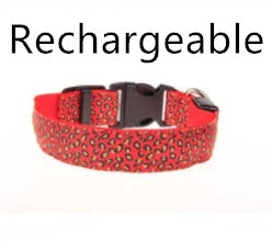 LED Dog Collar Safety Adjustable Nylon Leopard Pet Collar Pet peteezee L Red Rechargeable