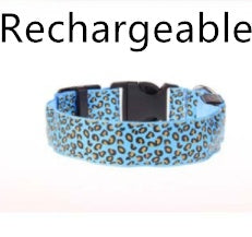 LED Dog Collar Safety Adjustable Nylon Leopard Pet Collar Pet peteezee L Blue Rechargeable
