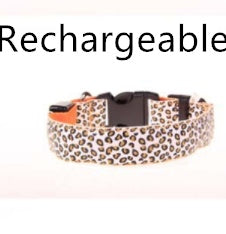 LED Dog Collar Safety Adjustable Nylon Leopard Pet Collar Pet peteezee L Orange Rechargeable
