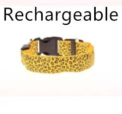 LED Dog Collar Safety Adjustable Nylon Leopard Pet Collar Pet peteezee L Yellow Rechargeable