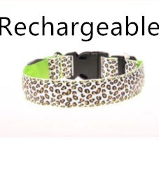 LED Dog Collar Safety Adjustable Nylon Leopard Pet Collar Pet peteezee L Green Rechargeable