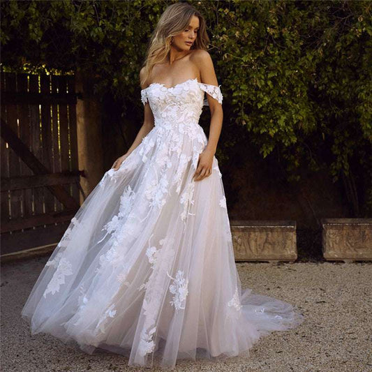 Lace Wedding Dresses Off The Shoulder Appliques A-Line Bride Dress Princess Wedding Gown Bridal Dress Wedding Dresses fashion novaa