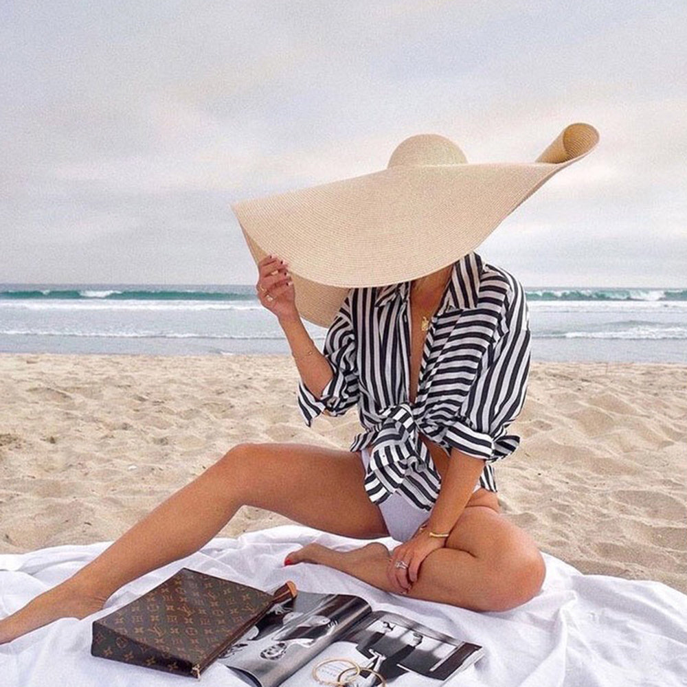 25CM Wide Brim Oversized Beach Hats For Women Large Straw Hat UV Protection Beach Hats VISMERA