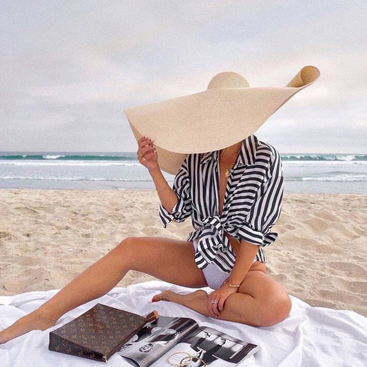 25CM Wide Brim Oversized Beach Hats For Women Large Straw Hat UV Protection Beach Hats VISMERA