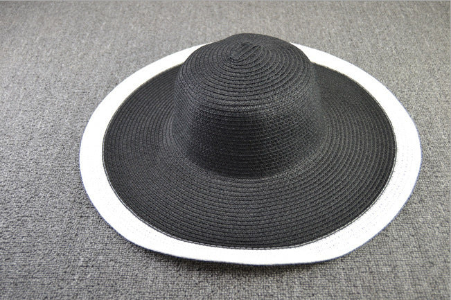 25CM Wide Brim Oversized Beach Hats For Women Large Straw Hat UV Protection Beach Hats VISMERA Black white