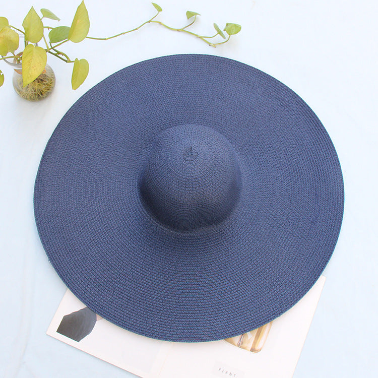 25CM Wide Brim Oversized Beach Hats For Women Large Straw Hat UV Protection Beach Hats VISMERA Navy Blue