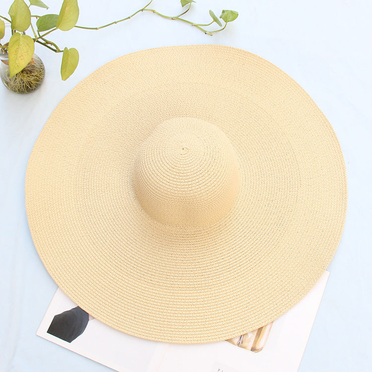25CM Wide Brim Oversized Beach Hats For Women Large Straw Hat UV Protection Beach Hats VISMERA Beige