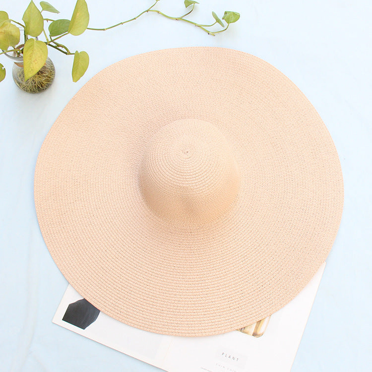 25CM Wide Brim Oversized Beach Hats For Women Large Straw Hat UV Protection Beach Hats VISMERA Pink