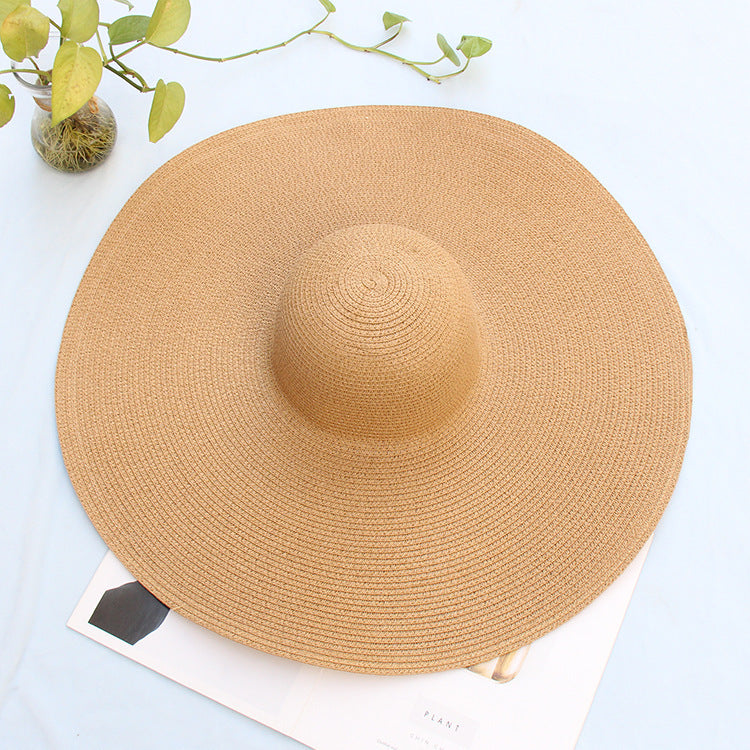 25CM Wide Brim Oversized Beach Hats For Women Large Straw Hat UV Protection Beach Hats VISMERA Khaki