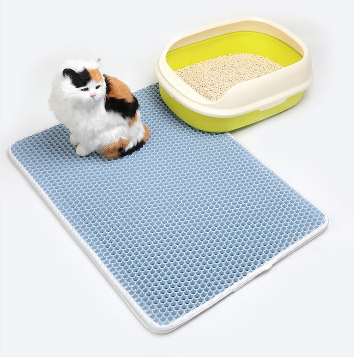 Pet Cat Litter Mat Pet Supplies EVA Double Cat Litter Mat Pet peteezee Light blue L
