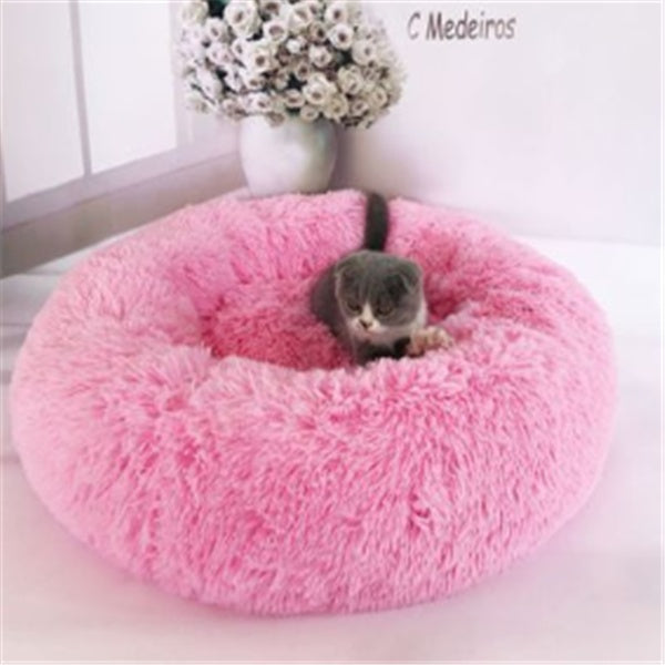 Round Long Hairy Autumn And Winter Nest Pad Cat Mattress Pet peteezee Bright powder 100cm