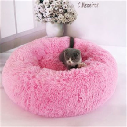 Round Long Hairy Autumn And Winter Nest Pad Cat Mattress Pet peteezee Bright powder 100cm