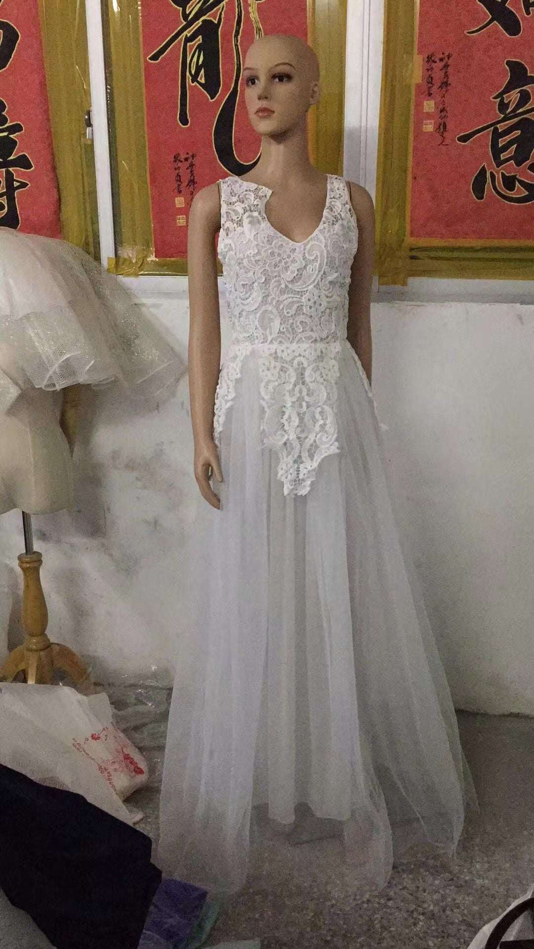 Women Wedding Dress Sleevless Flowers Lace Dress Wedding Dresses fashion novaa
